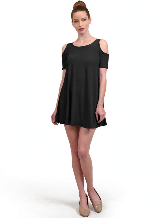 Casual Solid Off Shoulder Short Sleeve Flowy Shift Dress