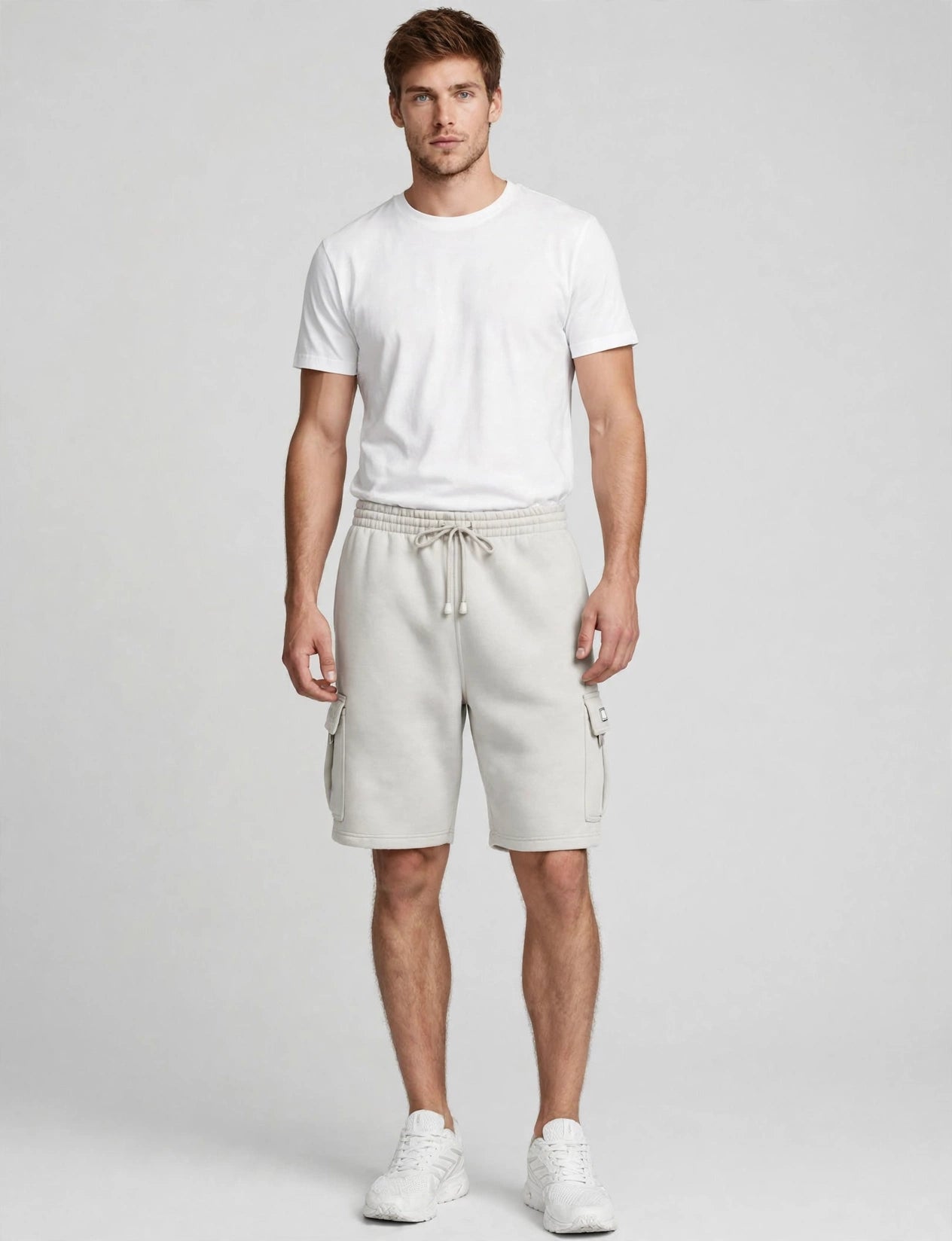 Men's Elastic Drawstring Fleece Cargo Sweat Shorts