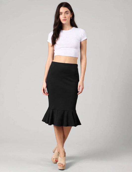Fitted Fishtail Flare Ruffle Party Work Mini/Midi Skirt