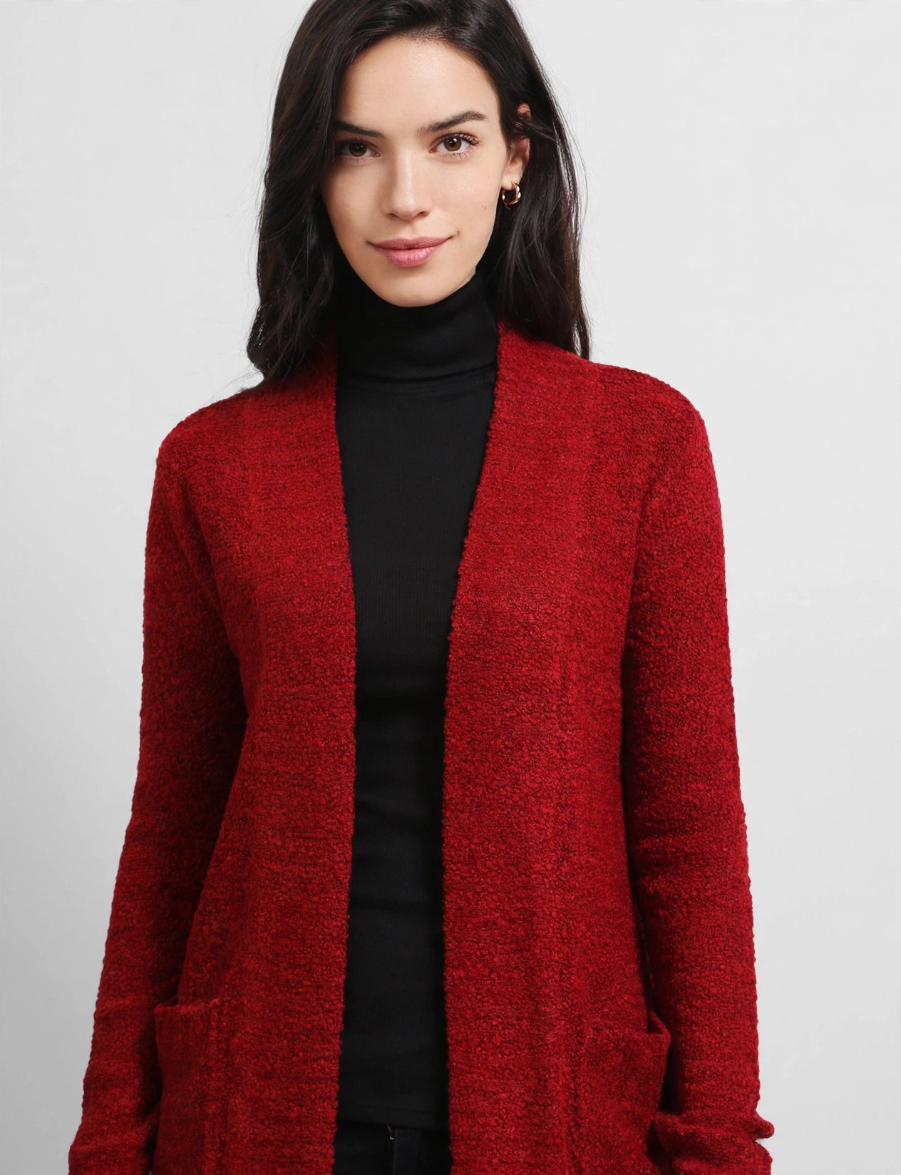 Light Weight Open Front Knee Length Long Sleeve Cardigan Sweater