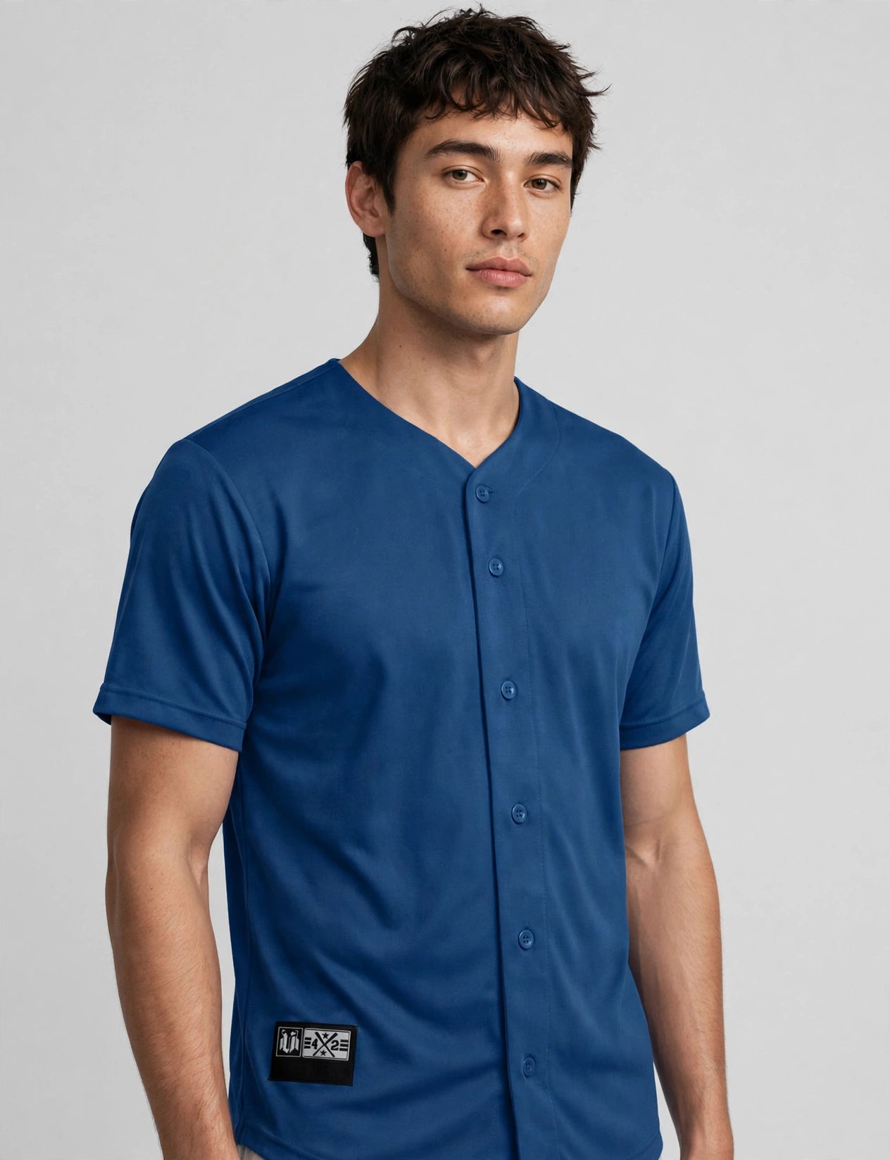 Men's Plain Short Sleeve Button Down Active Stripe Baseball Jersey