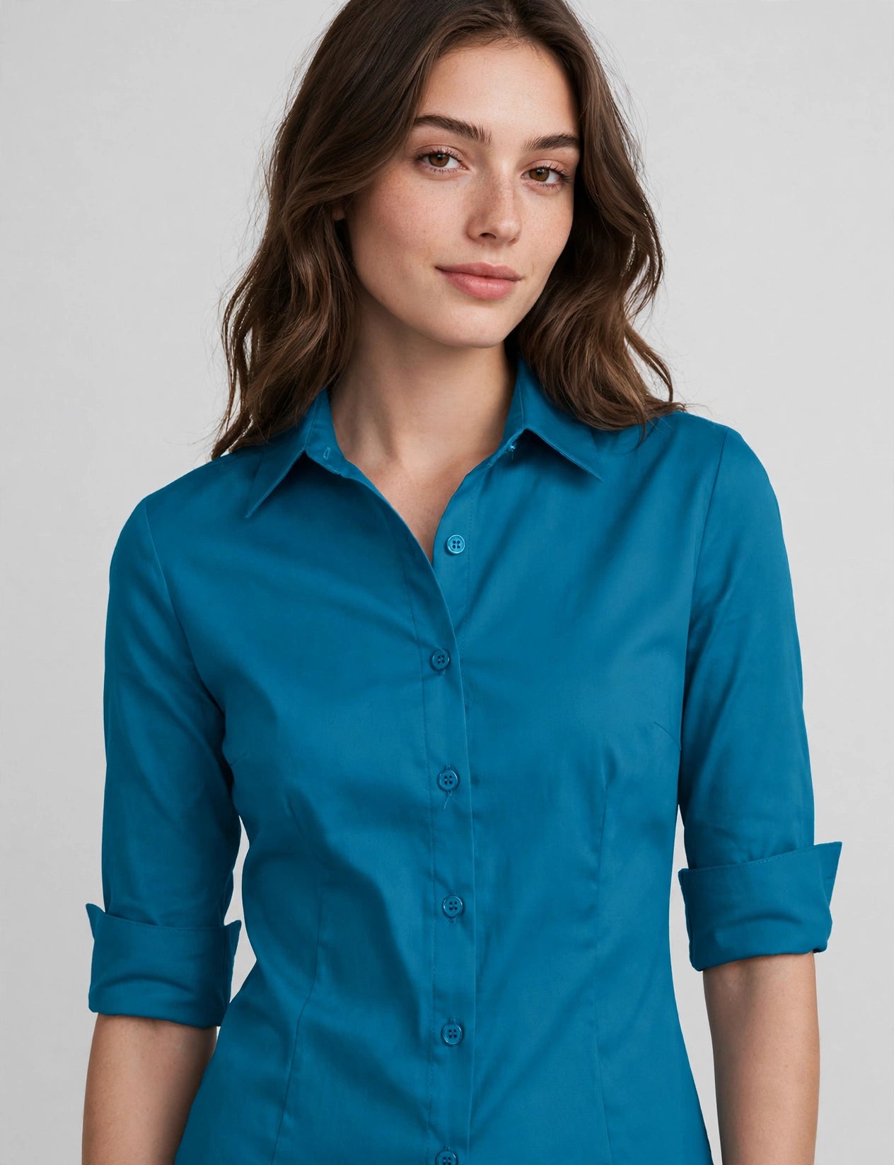 Roll Up 3/8 Sleeve Button Down Shirts With Stretch