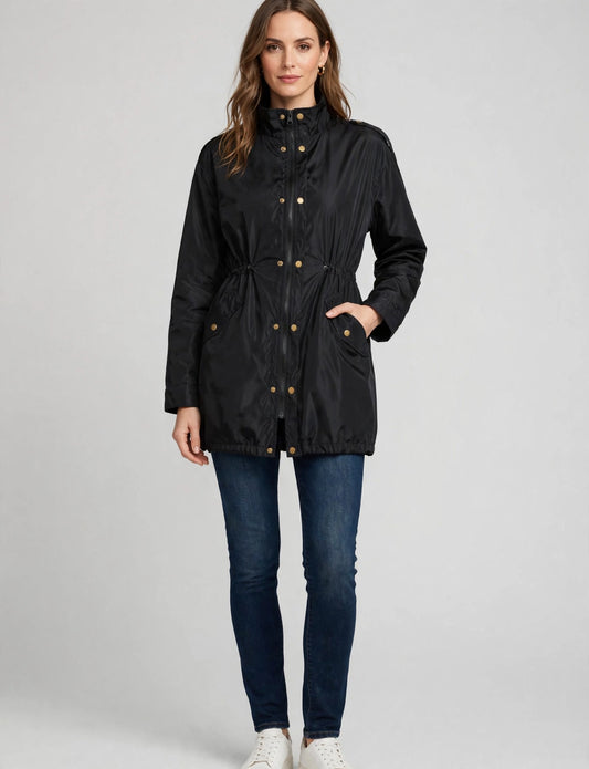 Shiny Nylon Jackets With Zipper & Button Closure