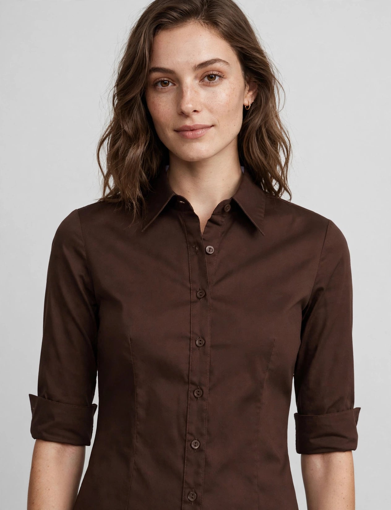 Basic Tailored 3/4 Sleeve Button Down Shirts