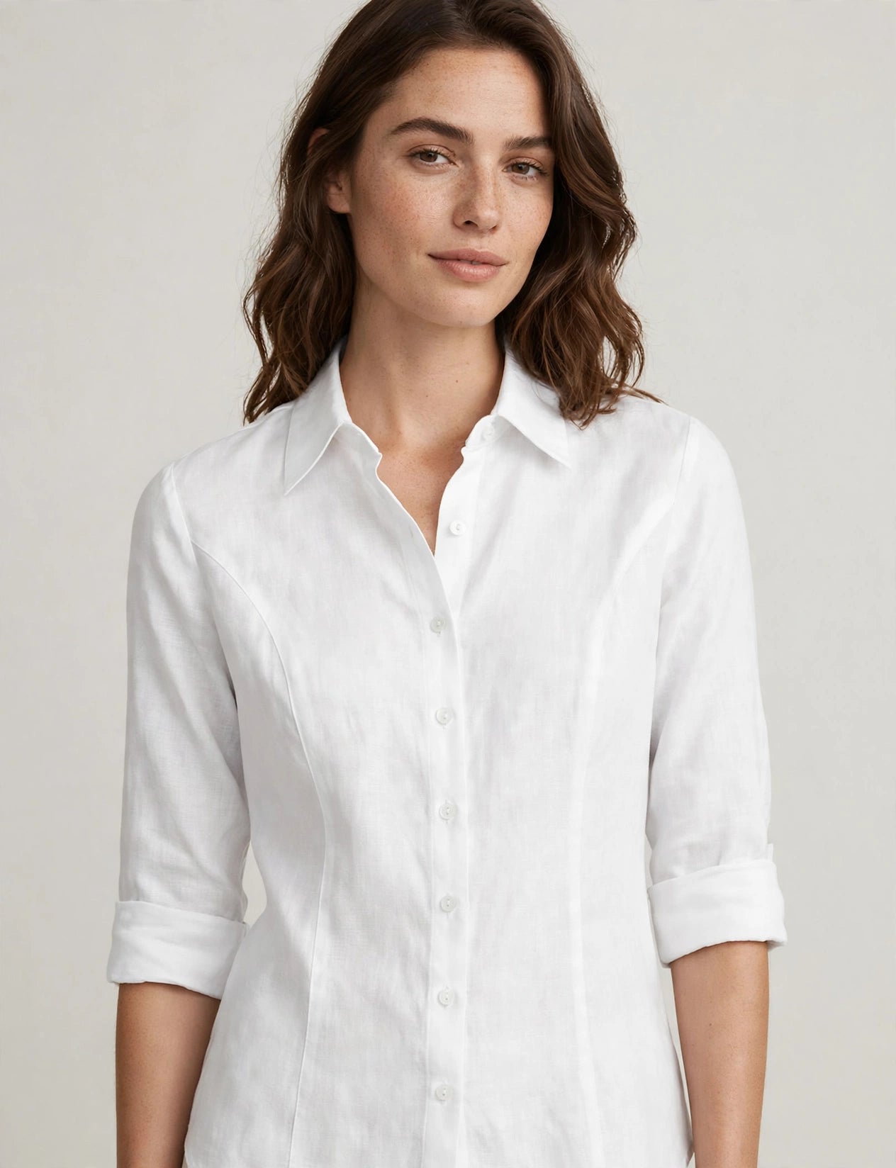 Shirring 3/4 Sleeve Linen Button Down Stretch Shirts