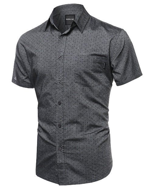 CASUAL DRESS SOLID SHORT SLEEVE FITTED BUTTON DOWN OXFORD SHIRTS NEMT8003