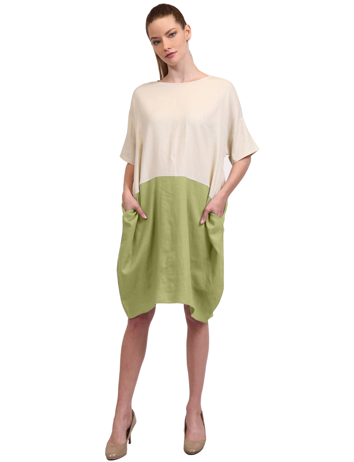 CASUAL SHORT SLEEVE BLOCK CUTE TUNIC DRESS W/POCKETS NEWDR100