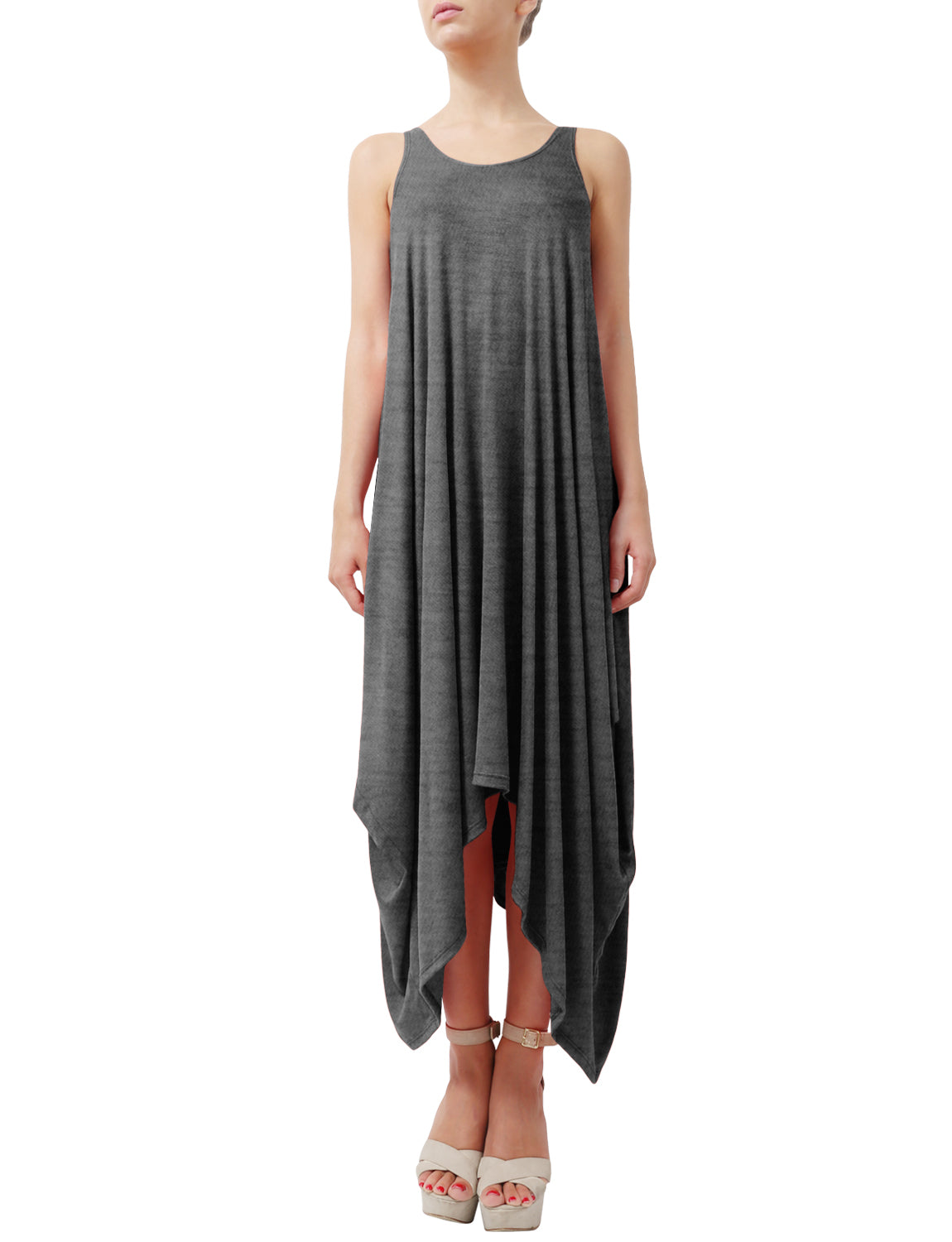 LIGHT WEIGHT SLEEVELESS MAXI HANDKERCHIEF HEM DRESS NEWDR15