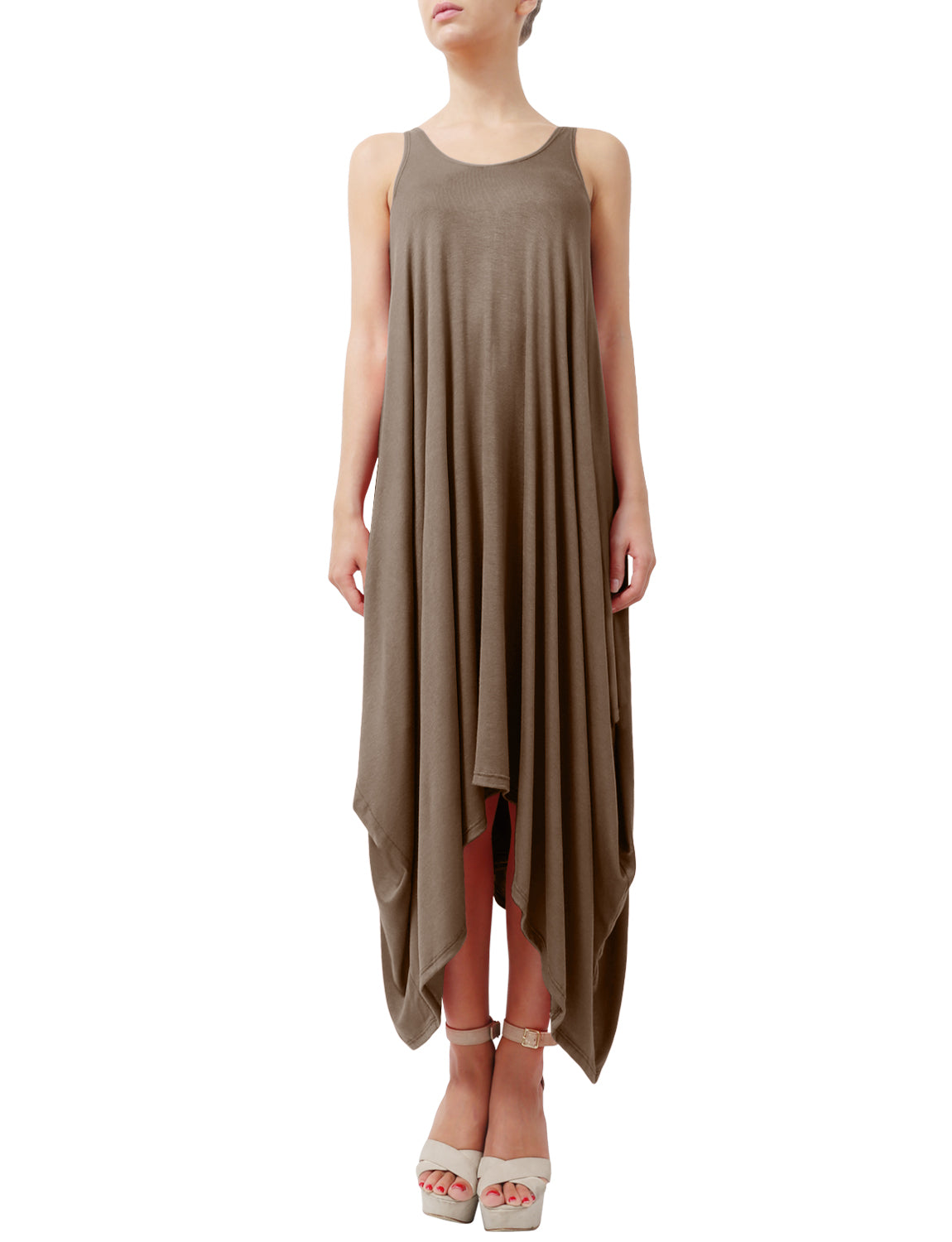 LIGHT WEIGHT SLEEVELESS MAXI HANDKERCHIEF HEM DRESS NEWDR15
