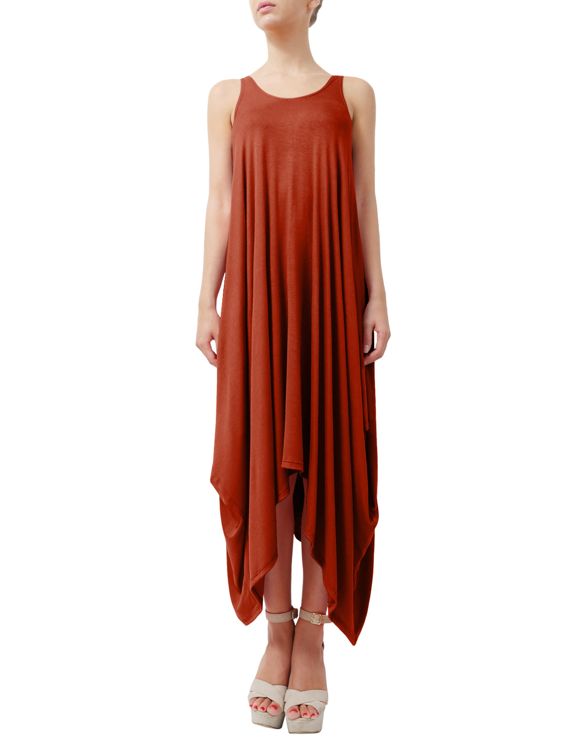 LIGHT WEIGHT SLEEVELESS MAXI HANDKERCHIEF HEM DRESS NEWDR15