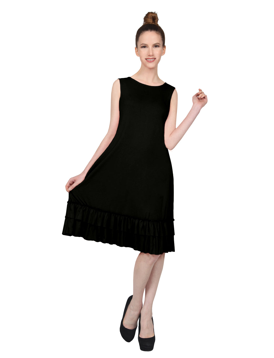 STRETCHY SLEEVELESS RUFFLE HEM DRESS NEWDR209 PLUS