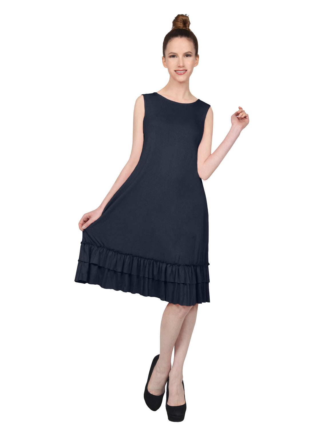 STRETCHY SLEEVELESS RUFFLE HEM DRESS NEWDR209 PLUS