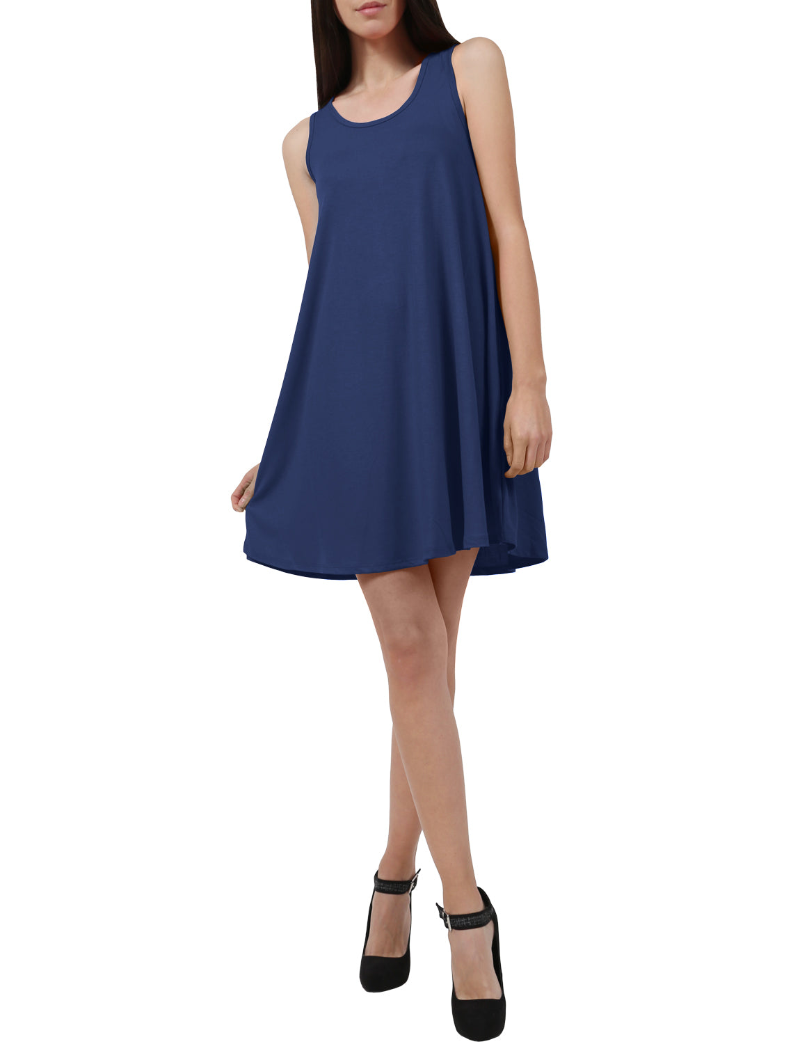 LIGHT WEIGHT STRETCH ABOVE KNEE SLEEVELESS FLARED SWING DRESS NEWDR37