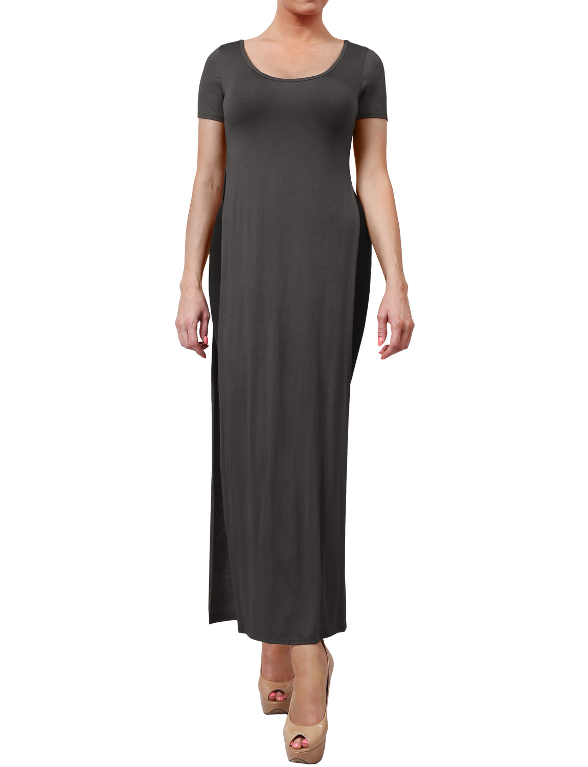 CLASSIC SHORT SLEEVE SPLIT SLIT MAXI DRESS NEWDR62