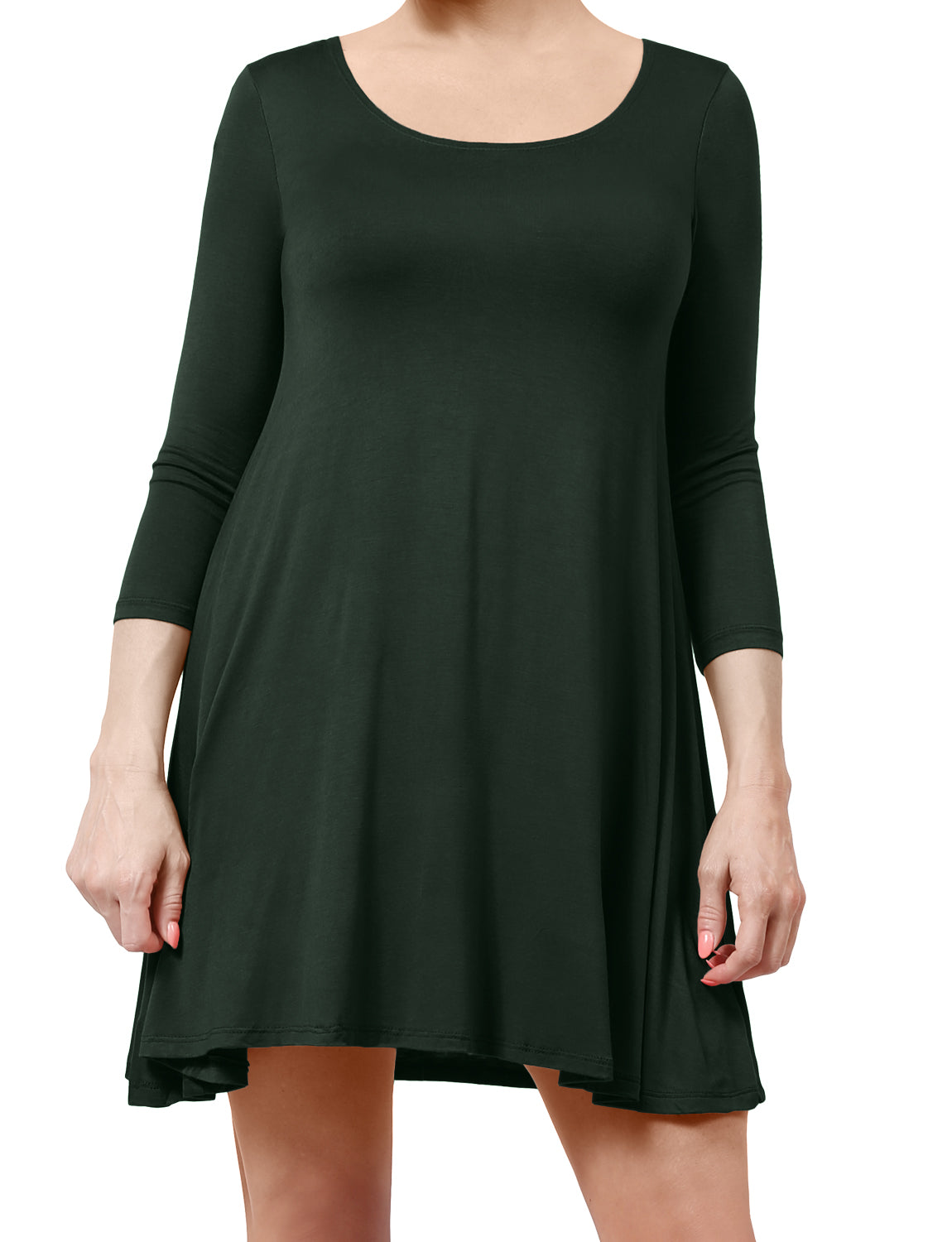 WOMEN FLOWING CREW NECK LONG SLEEVE TUNIC DRESS NEWDR63