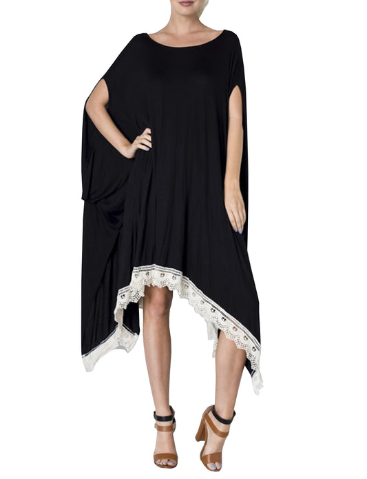 WIDE ROUND NECK PONCHO KAFTAN MAXI HANDKERCHIEF HEM DRESS NEWDR79
