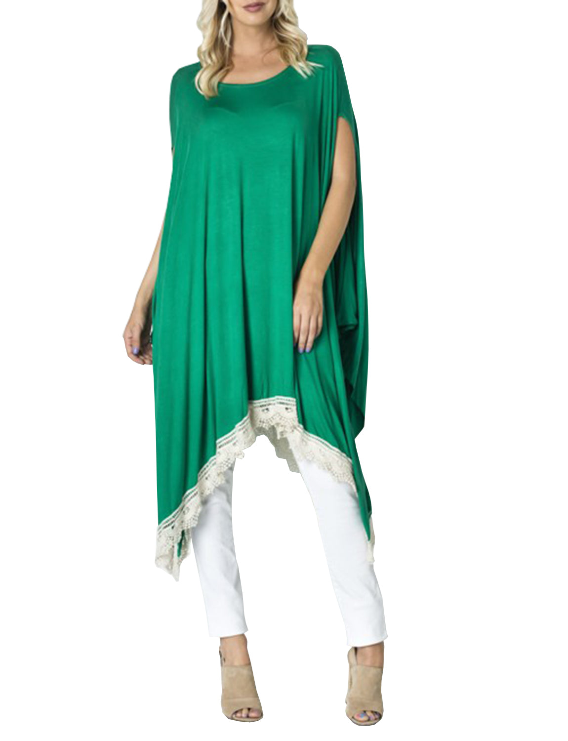 WIDE ROUND NECK PONCHO KAFTAN MAXI HANDKERCHIEF HEM DRESS NEWDR79