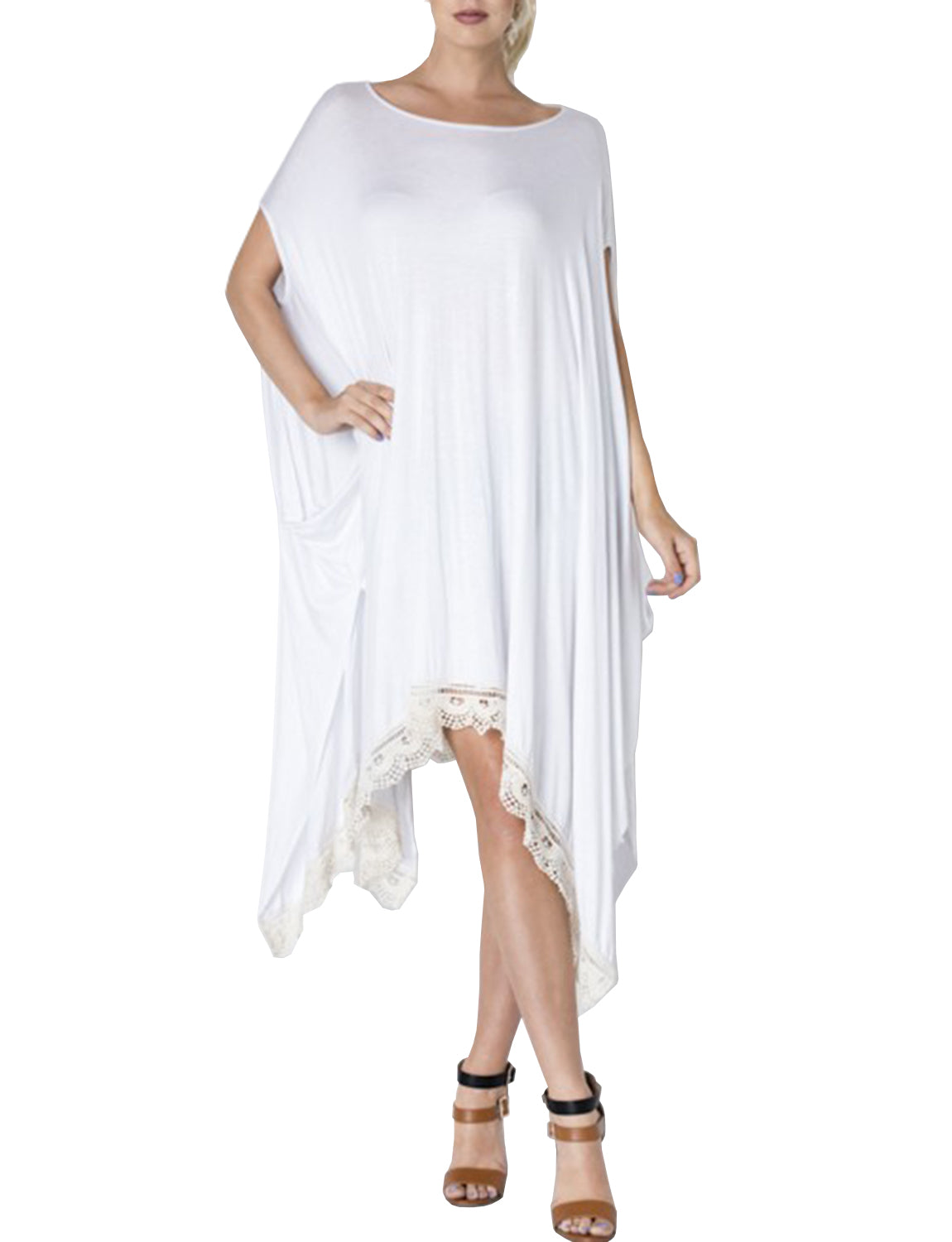 WIDE ROUND NECK PONCHO KAFTAN MAXI HANDKERCHIEF HEM DRESS NEWDR79