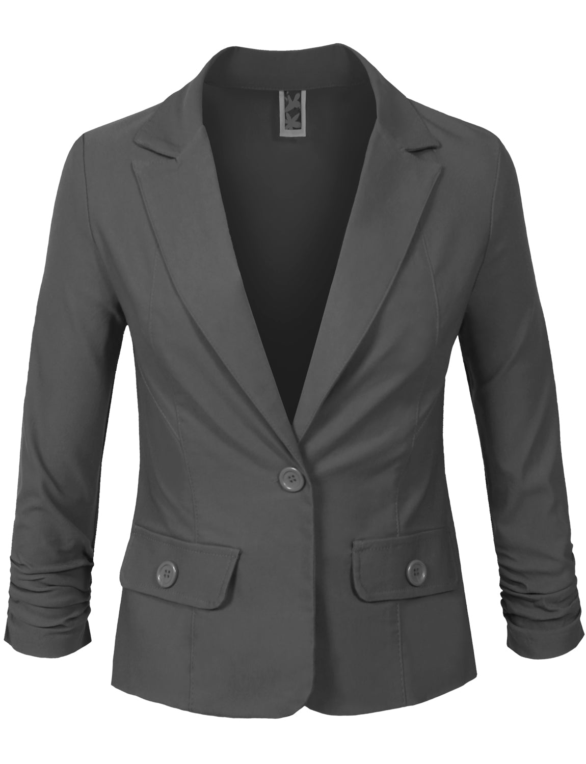 3/4 SCRUNCHED SLEEVE ONE BUTTON BASIC BLAZER OFFICE JACKET NEWJ114 PLUS