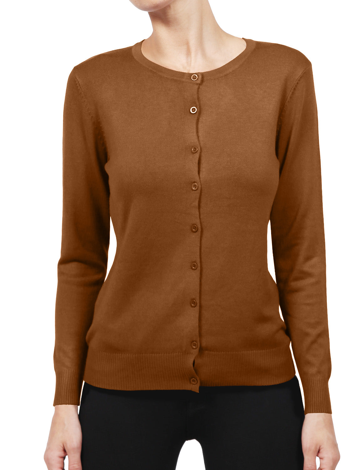 STRETCH CREW NECKLINE LONG SLEEVE BUTTON END RIBBED CONTRAST CARDIGAN NEWJ120 PLUS