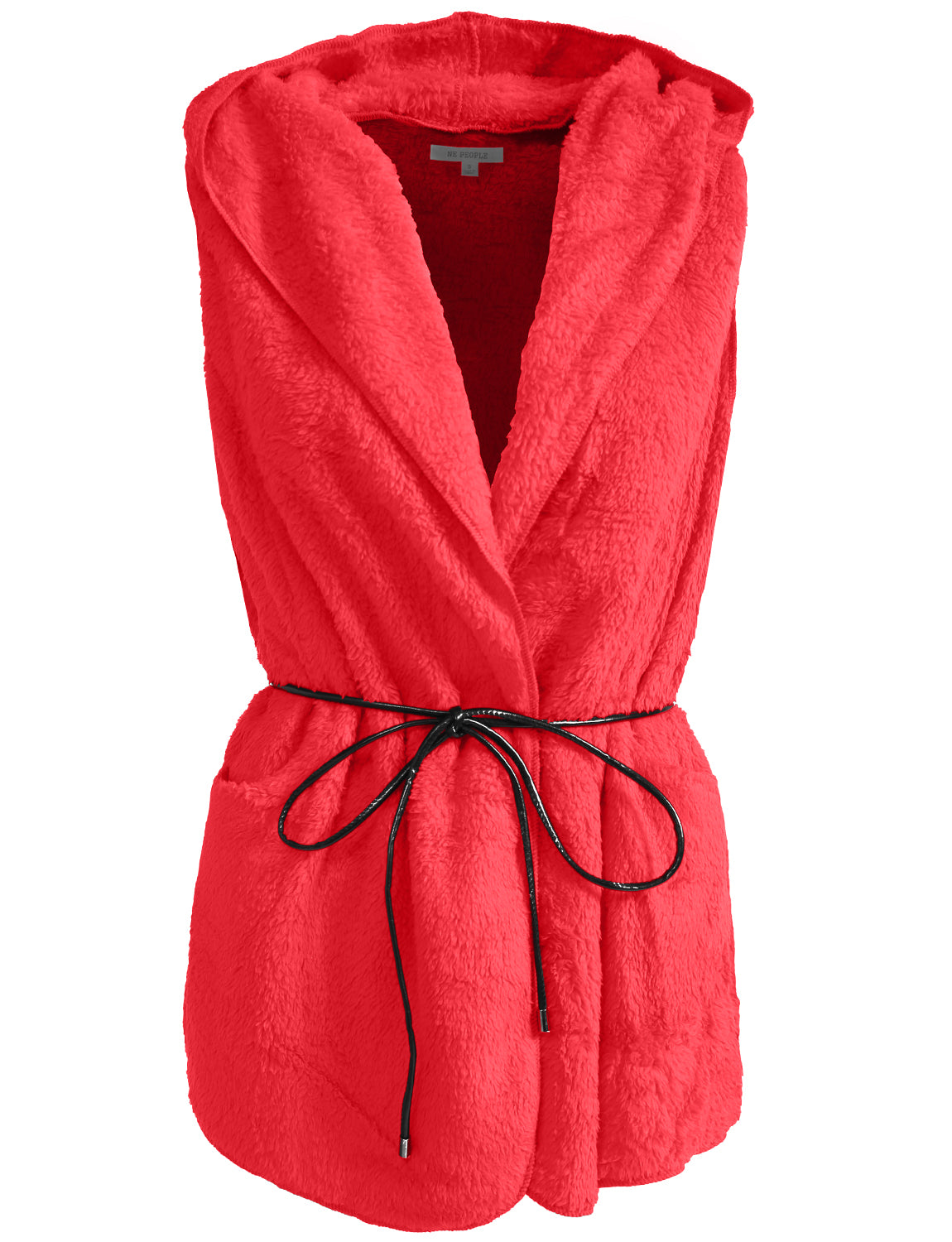 LIGHT WEIGHT FAUX FUR HOODED VEST WITH BELT NEWJ139