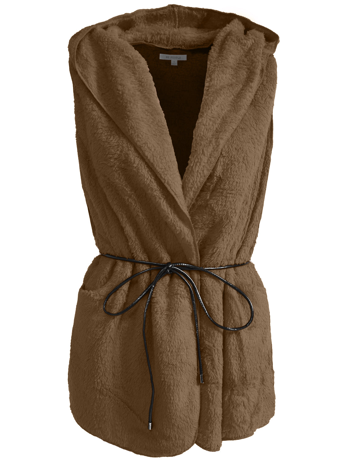 LIGHT WEIGHT FAUX FUR HOODED VEST WITH BELT NEWJ139