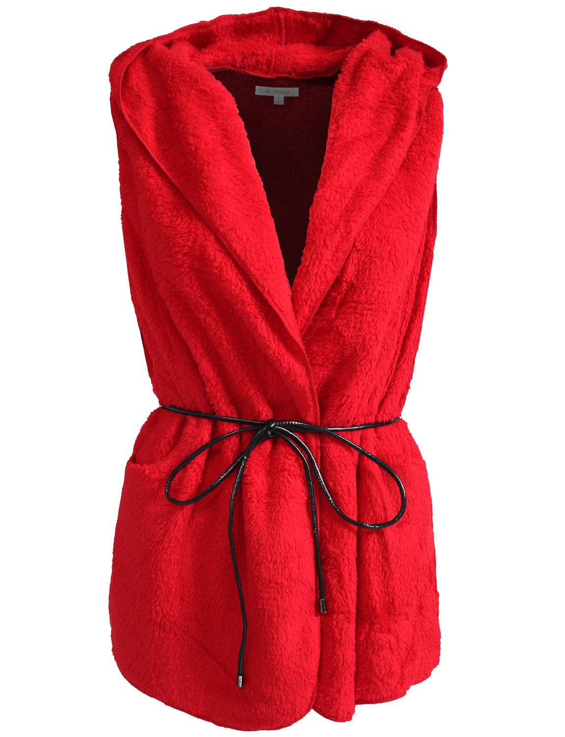 LIGHT WEIGHT FAUX FUR HOODED VEST WITH BELT NEWJ139