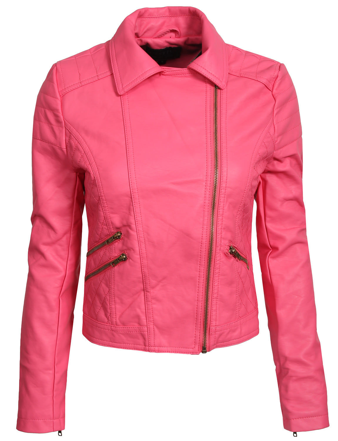 PREMIUM FITTED FAUX LEATHER ZIP-UP MOTO JACKET NEWJ15