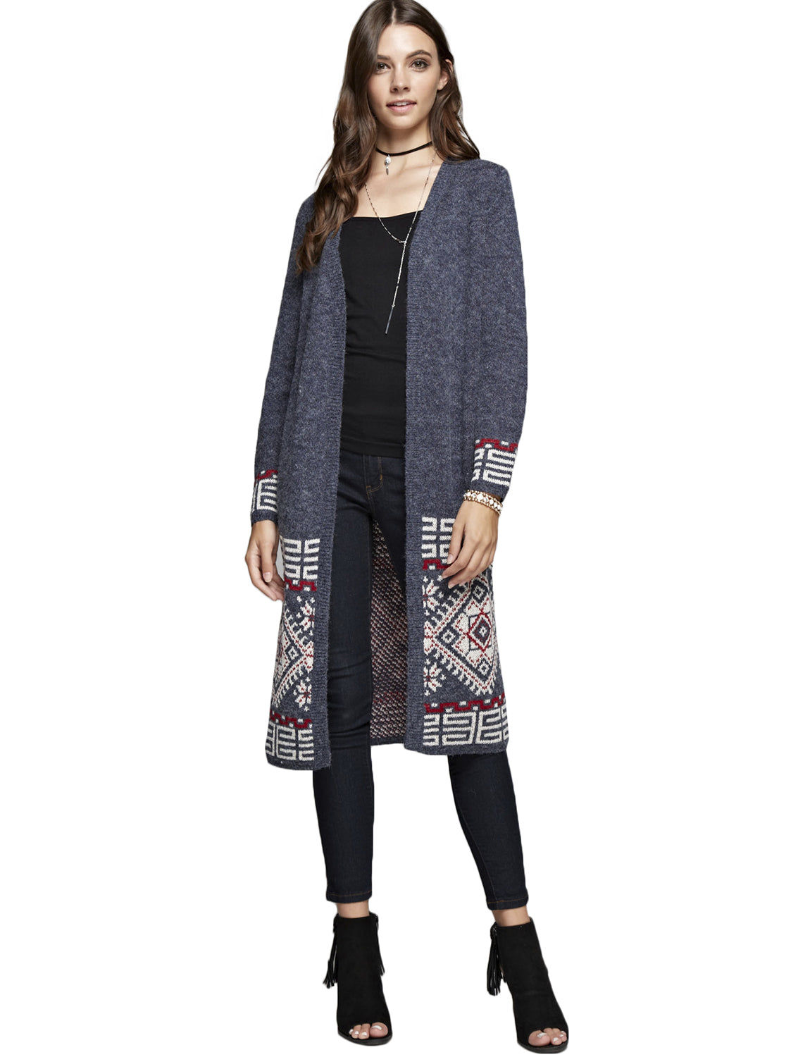 PRINT HEM LINE PATTERNED LONG CARDIGAN NEWJ197