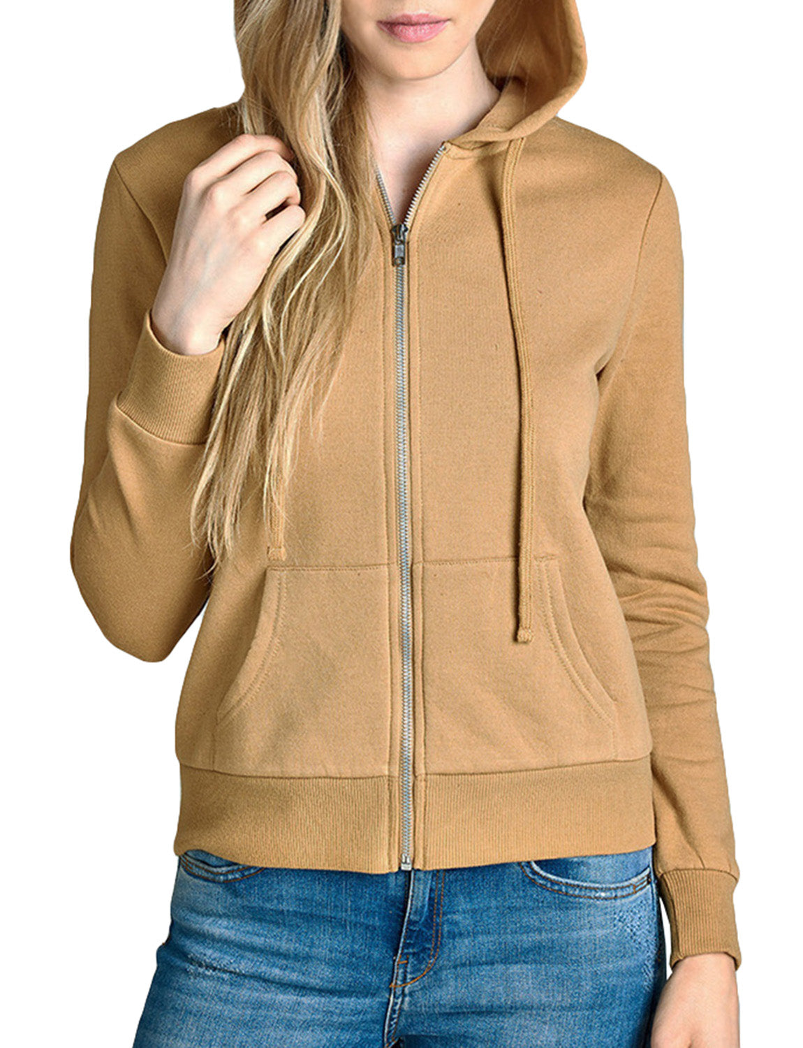 BASIC LONG SLEEVE PULLOVER BRUSHED ZIP-UP HOODIE FLEECE JACKET NEWJ204