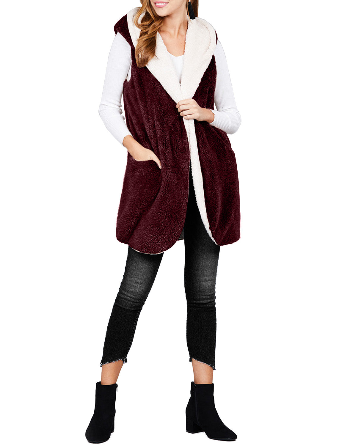 LIGHT WEIGHT SOFT FAUX FUR HOODED VEST