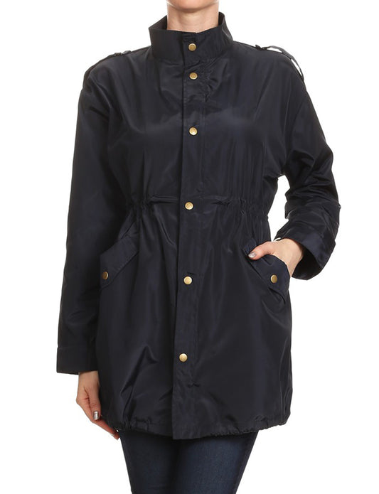 SHINY NYLON JACKET WITH ZIPPER & BUTTON CLOSURE NEWJ87