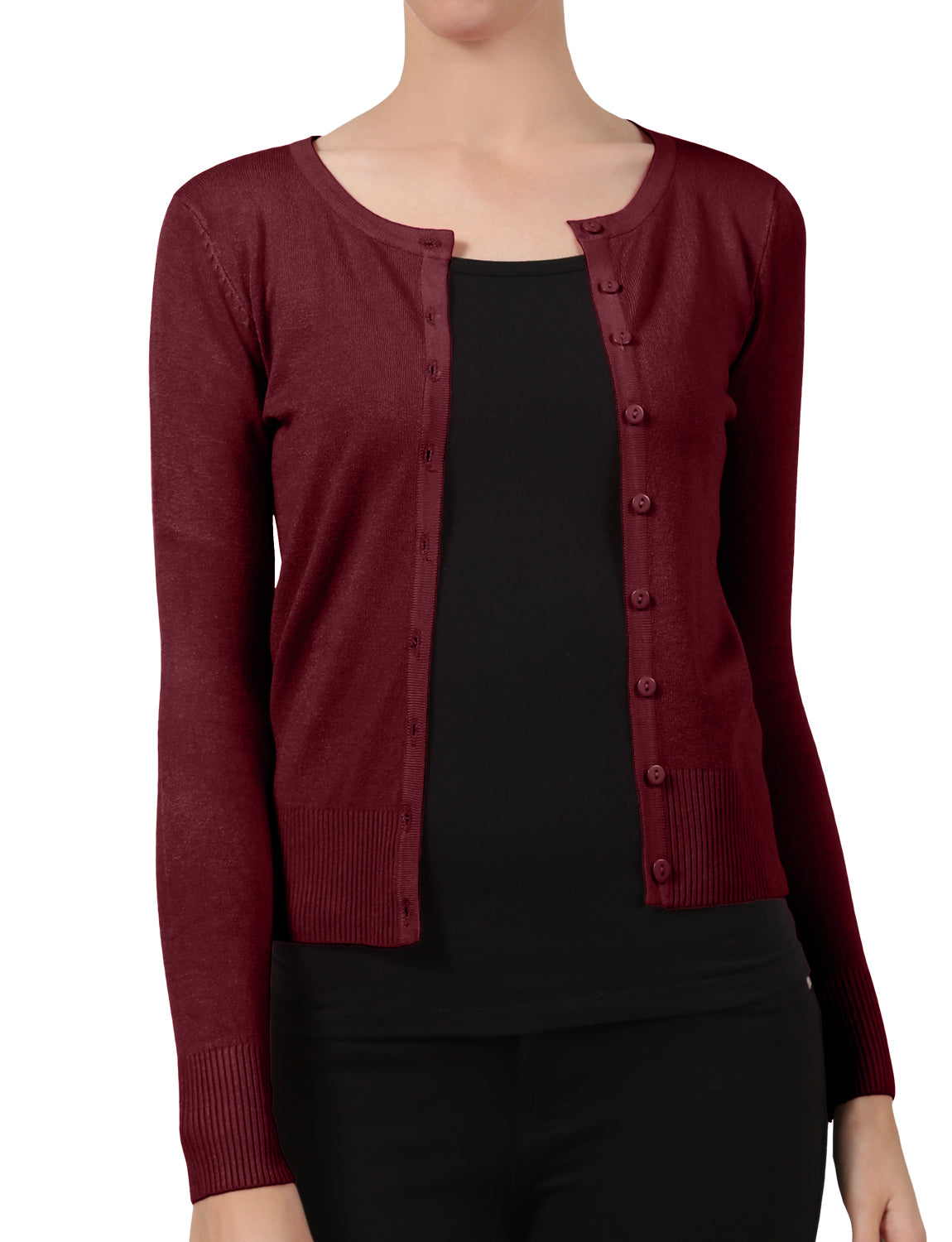 BASIC CREWNECK BUTTON DOWN LONG SLEEVE CARDIGAN SWEATER NEWJ92 PLUS