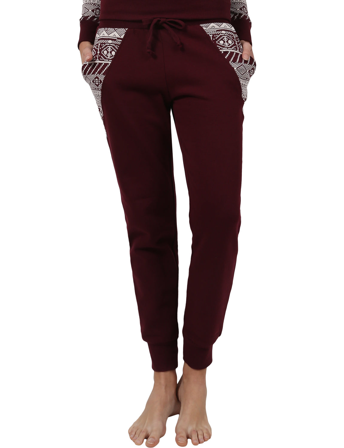 LIGHT WEIGHT FLEECE LONG JOGGER SWEATPANTS WITH KNIT TRIBAL PRINT NEWP30