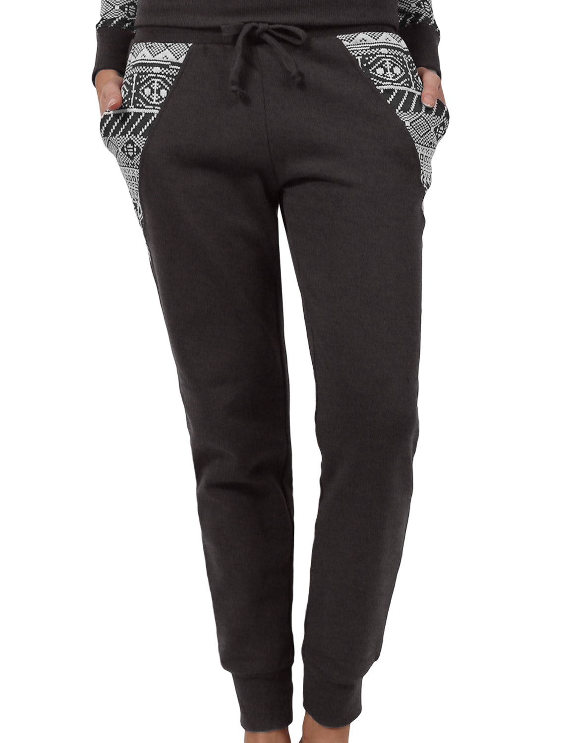 LIGHT WEIGHT FLEECE LONG JOGGER SWEATPANTS WITH KNIT TRIBAL PRINT NEWP30