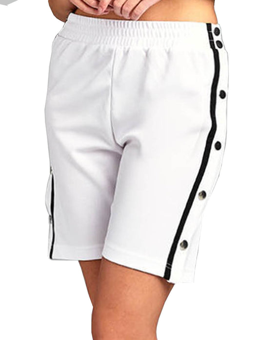 CASUAL ELASTIC SIDE SNAP BUTTON ON TRACK SHORTS WIDE LEG PANTS NEWP54