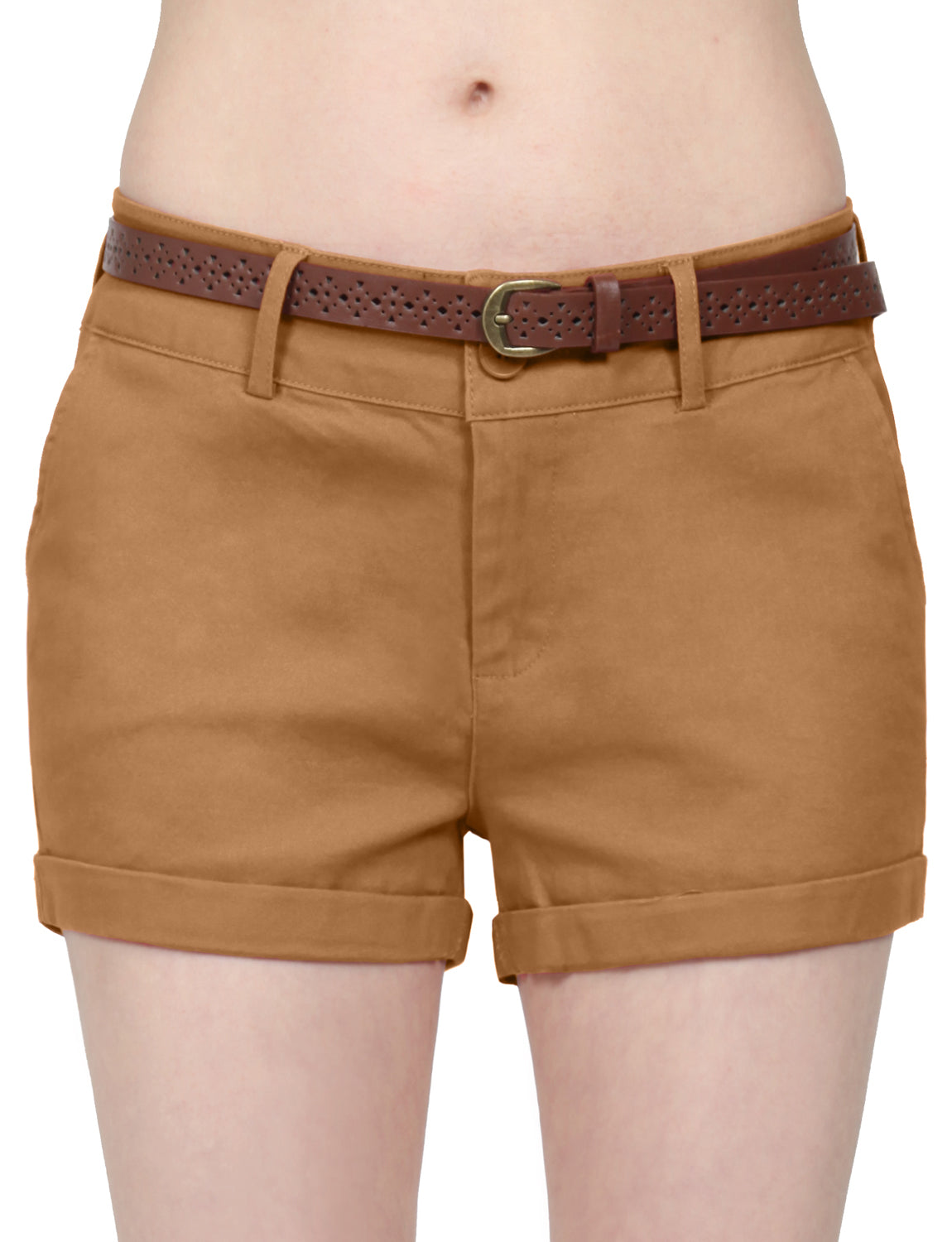CASUAL HEM CUFFED WITH BUCKLED BELTS SHORTS PANTS NEWP93