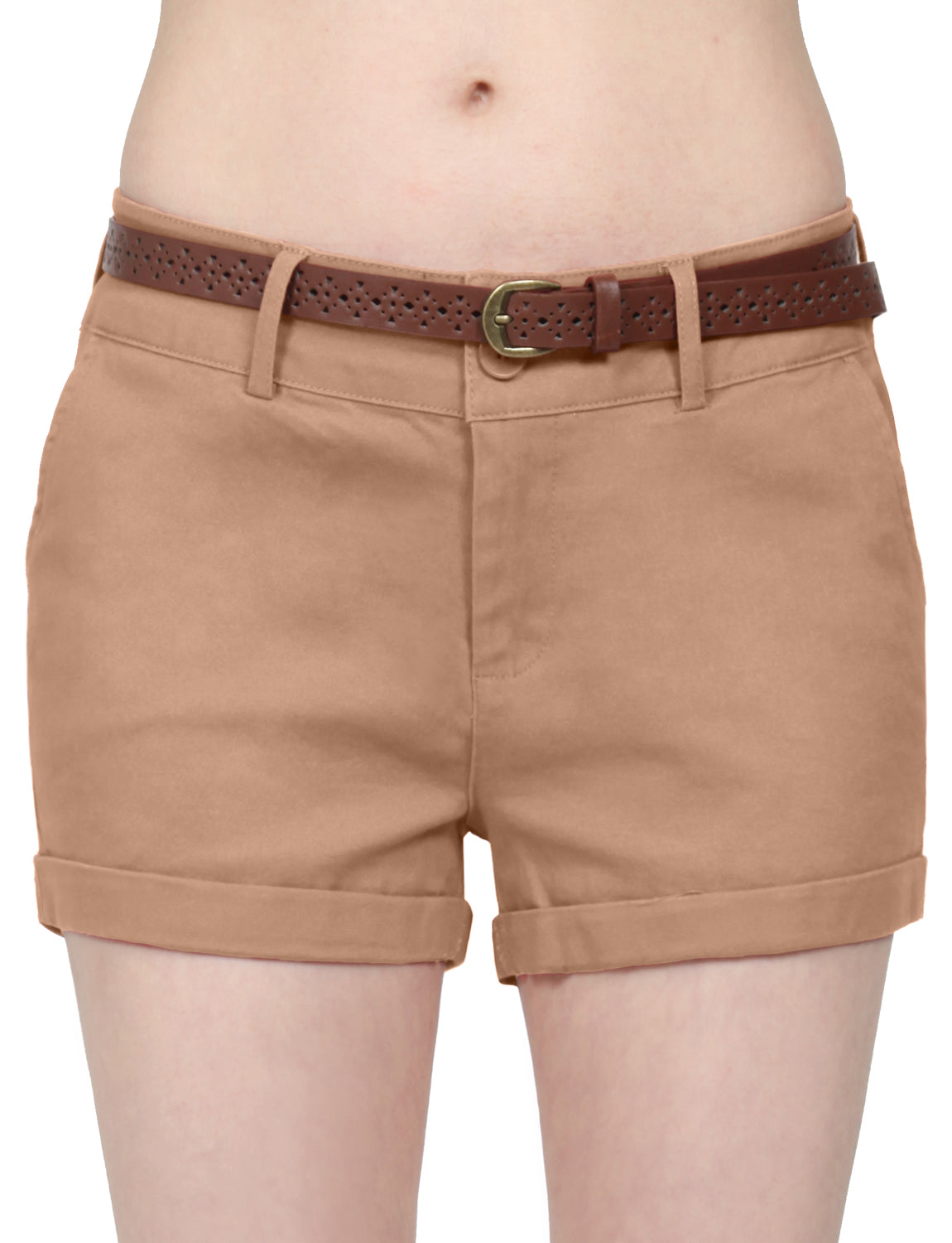 CASUAL HEM CUFFED WITH BUCKLED BELTS SHORTS PANTS NEWP93