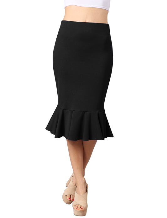 FITTED FISHTAIL FLARE RUFFLE PARTY WORK MINI/MIDI SKIRT NEWSK25