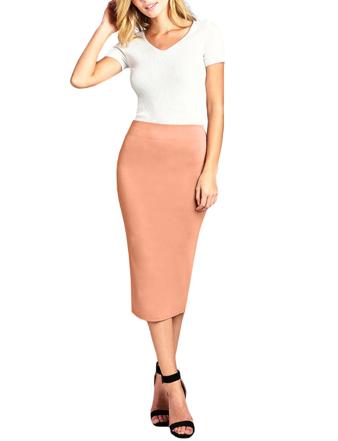 HIGH WAIST STRETCHY BODYCON PONTE NYLON RAYON MIDI SKIRTS NEWSK39