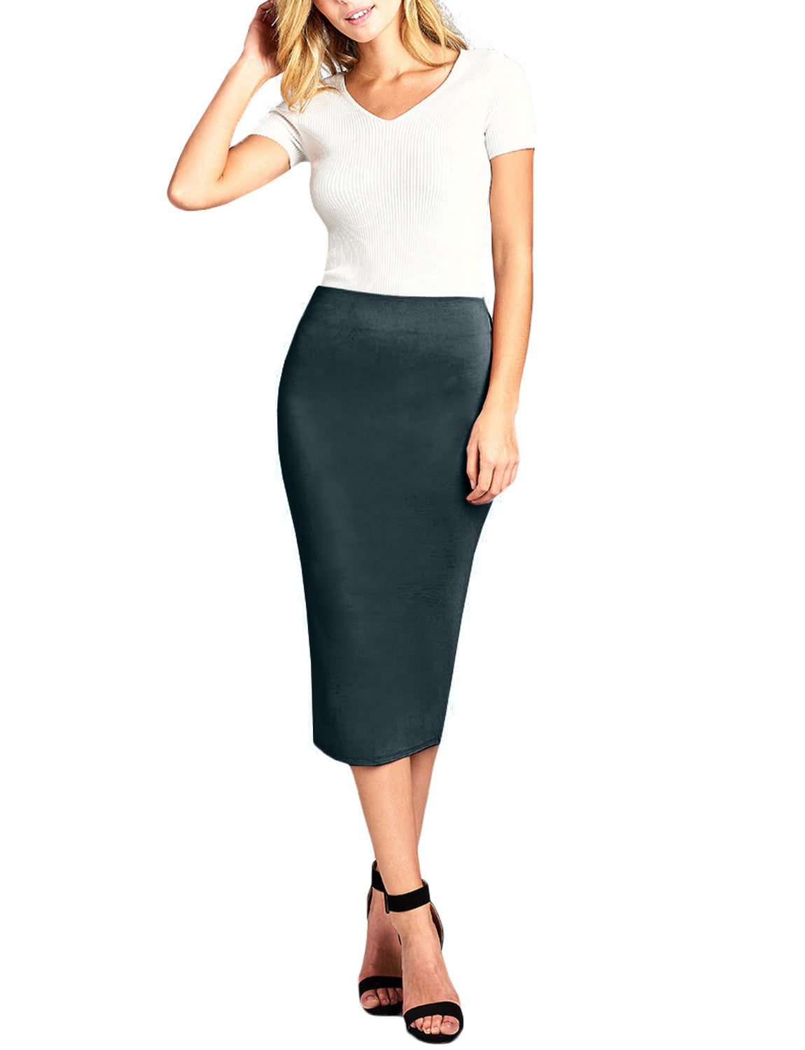 HIGH WAIST STRETCHY BODYCON PONTE NYLON RAYON MIDI SKIRTS NEWSK39