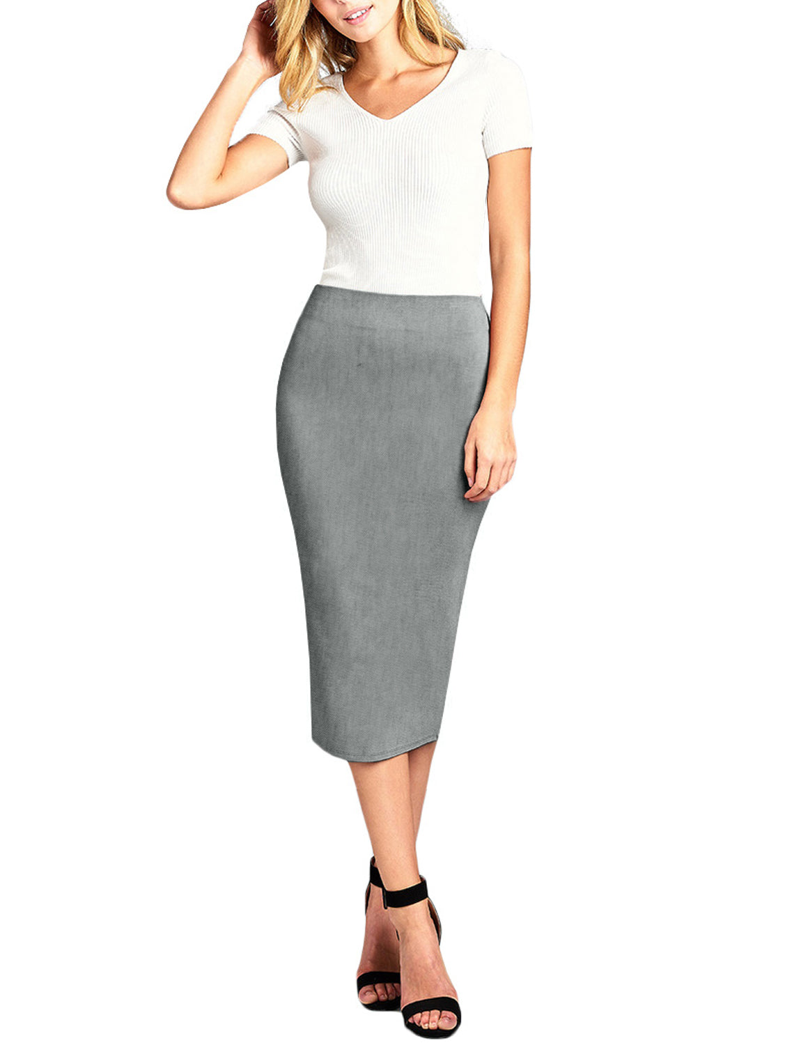 HIGH WAIST STRETCHY BODYCON PONTE NYLON RAYON MIDI SKIRTS NEWSK39
