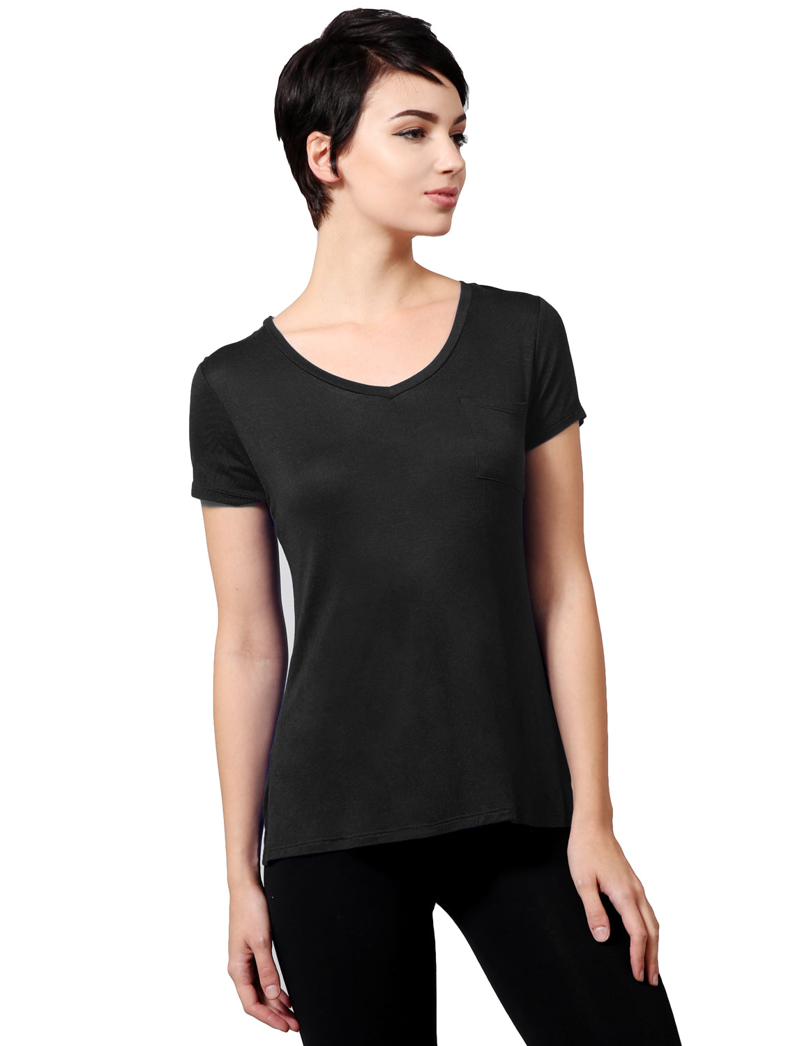 Womens Light V-Neck Basic Short Sleeve Shirt Top with Pocket