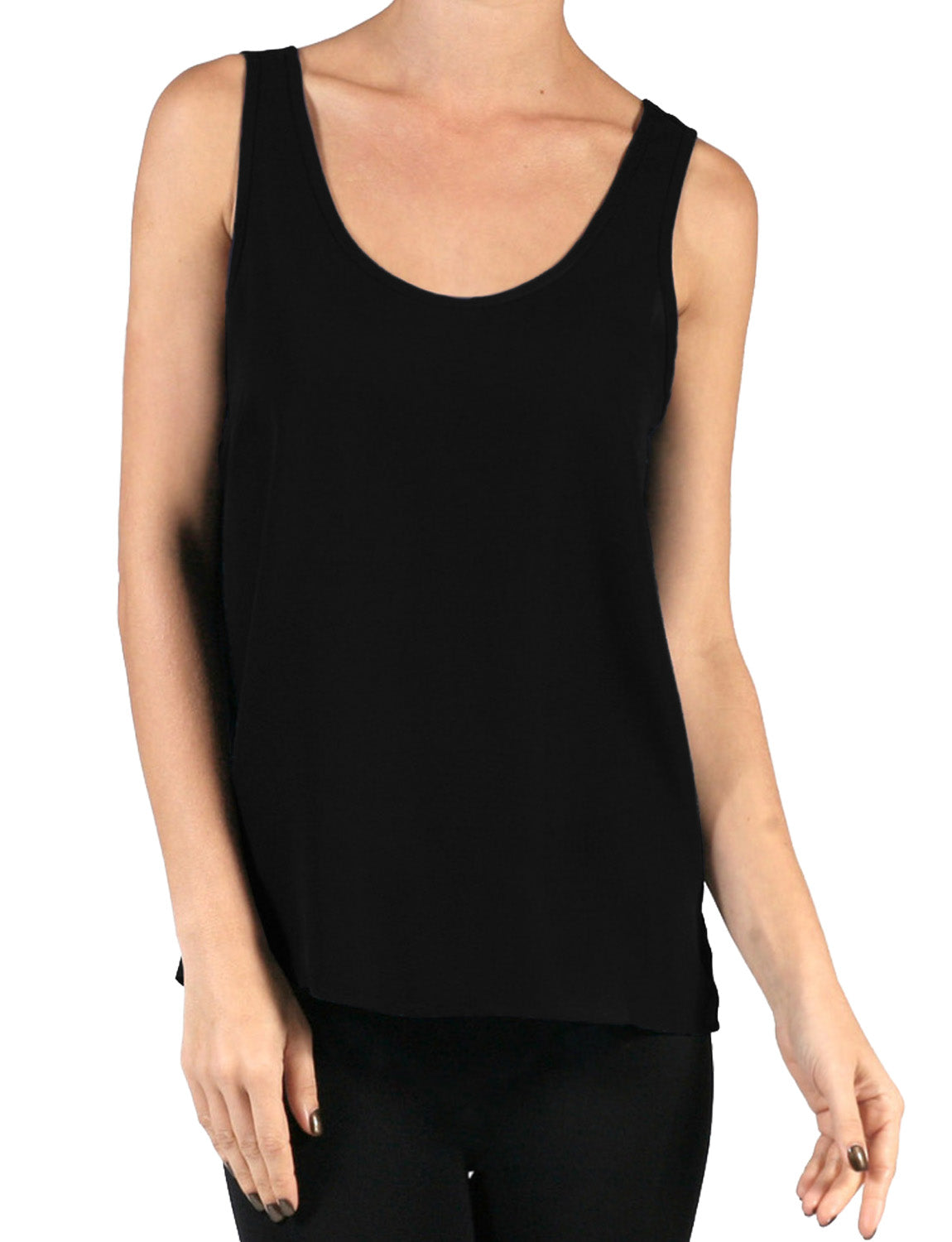 LIGHT WEIGHT BASIC SCOOP NECK SLEEVELESS CHIFFON DOBBY CAMI TOP NEWT105