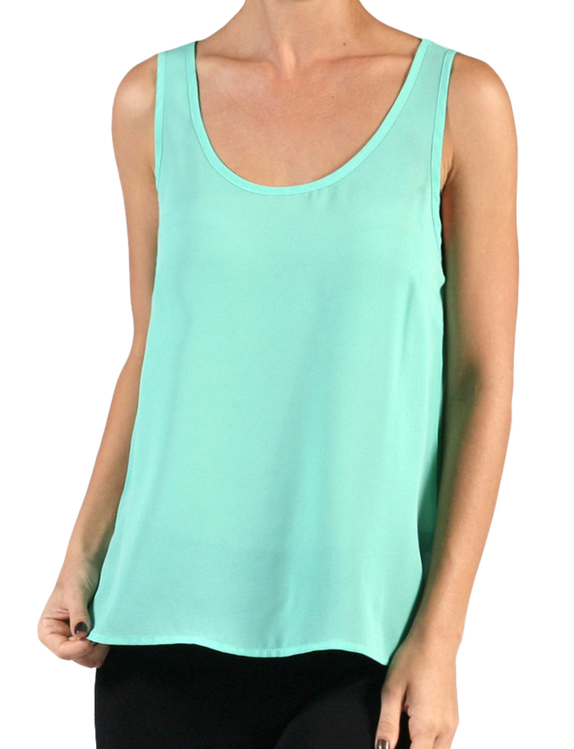 LIGHT WEIGHT BASIC SCOOP NECK SLEEVELESS CHIFFON DOBBY CAMI TOP NEWT105