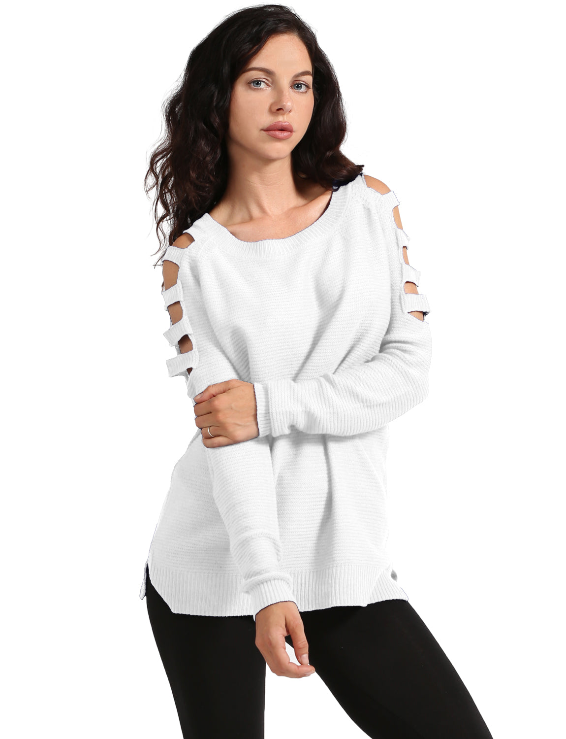 CUT OUT COLD SHOULDER LONG SLEEVE LOOSE FIT T-SHIRTSS NEWT158