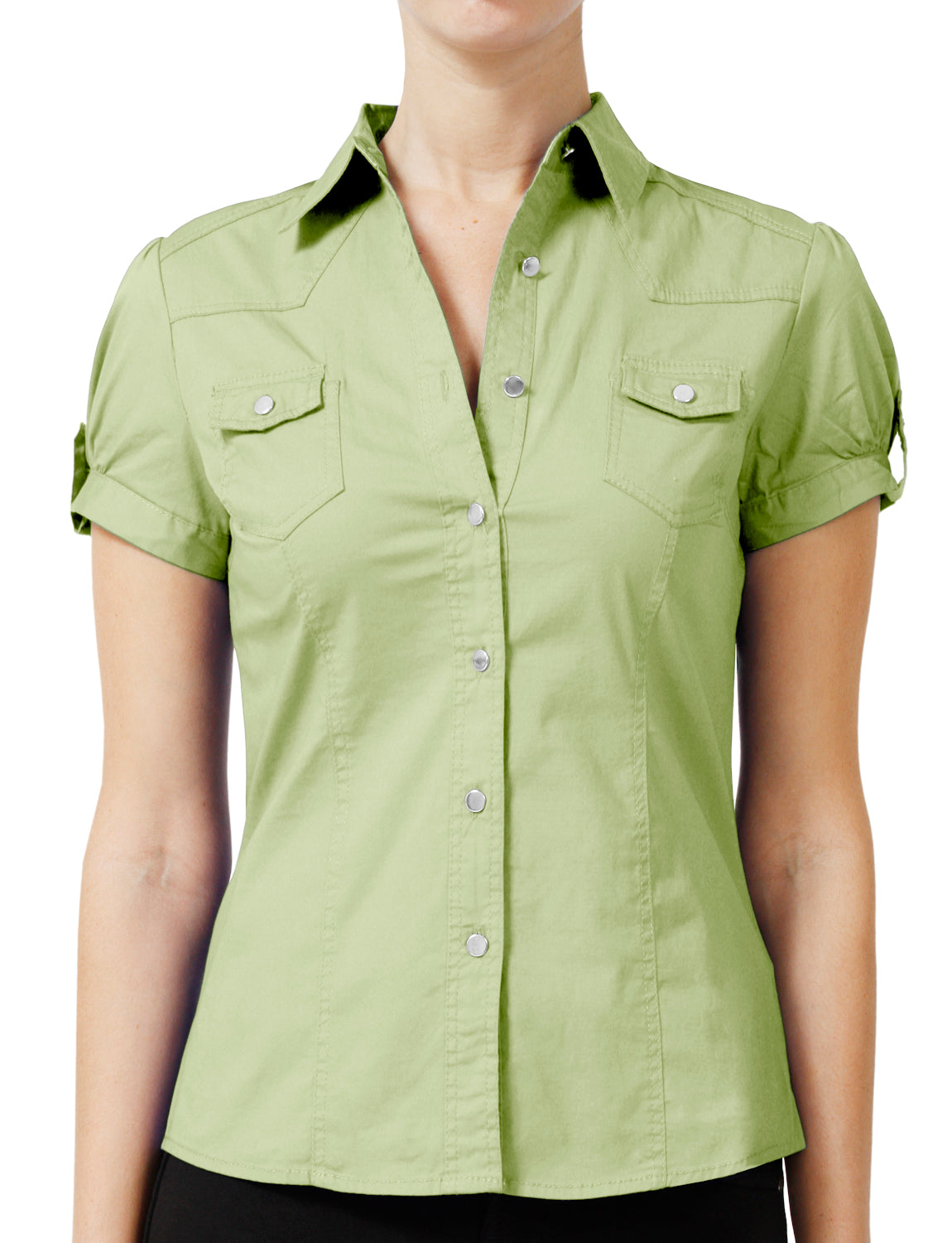 WOMEN SHORT SLEEVE WESTERN BUTTON DOWN SHIRTS NEWT16