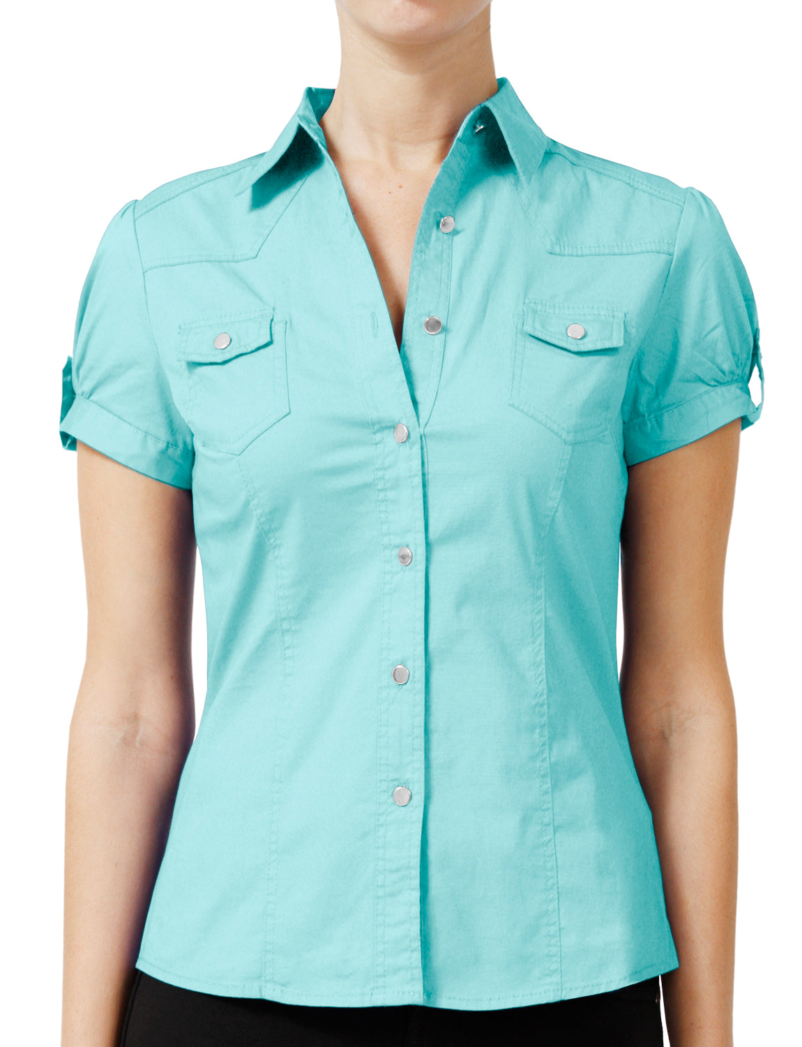 WOMEN SHORT SLEEVE WESTERN BUTTON DOWN SHIRTS NEWT16