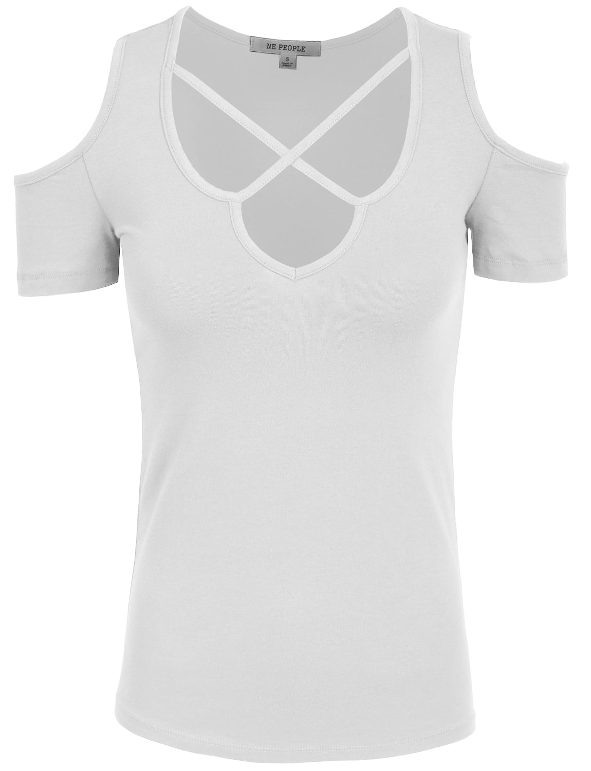 BASIC CROSS FRONT DEEP V-NECK LINE SHORT SLEEVE T-SHIRTS NEWT196 PLUS