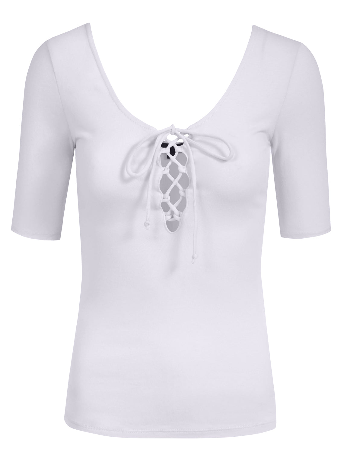 SEXY SCOOP NECK CUT OUT LACE UP RIBBED T-SHIRTS NEWT197